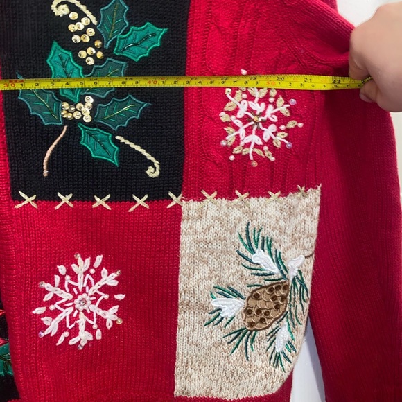 Vintage Heirloom Collectibles Christmas Sweater patchwork cardigan Size L Large - Picture 6 of 7
